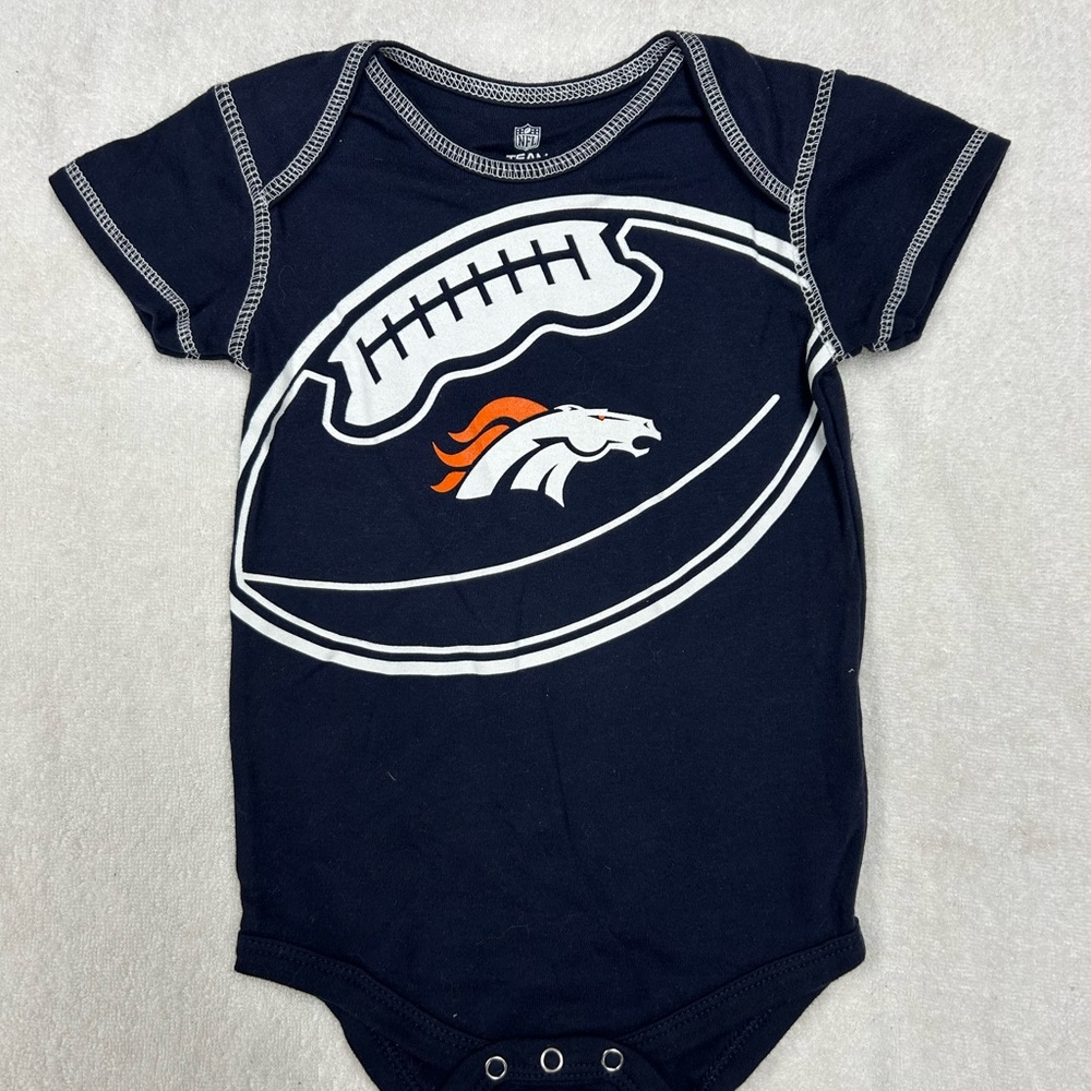 NFL Denver Broncos Navy Blue Baby Bodysuit with Football Graphic